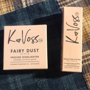 K Voss pressed highlighter and K Voss perfecting Potion